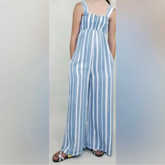 Tractr Blue and White Striped Jumpsuit - Picture 6 of 6